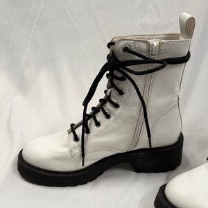 Steve Madden White Leather Lace-Up Platform Combat Boot